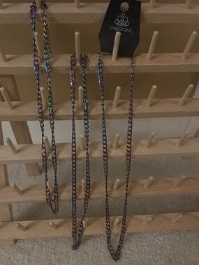 Paparazzi Iridescent Rainbow Chain Necklace Set. 3 necklace set